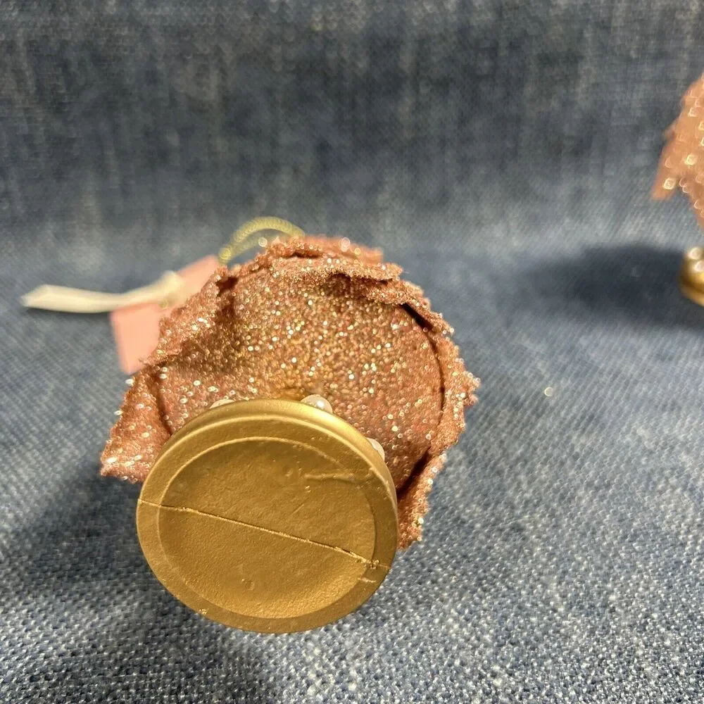 Christmas Glittered Cottage Victorian Pink Rose Gold Tree Ornament 6